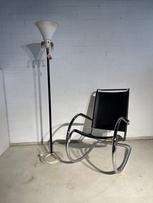 Fasem Bauhaus schommelstoel, chroom en leer, jaren 70