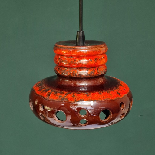 Vintage Herda rood / bruine hanglamp gemaakt van keramiek. Fat lava hanglamp. Diameter 20 cm. Retro lamp. UFO lamp.