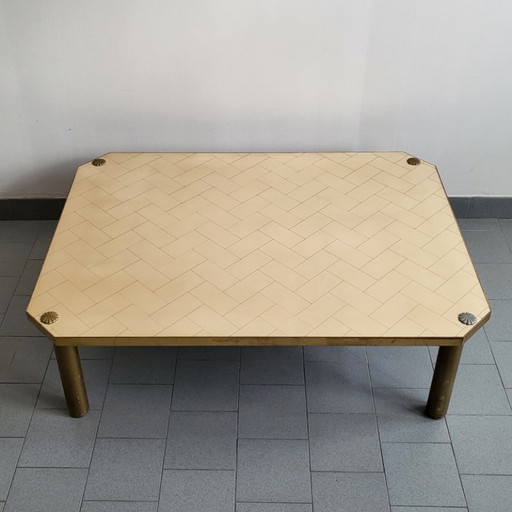 IMPORTANT VINTAGE ITALIAN COFFEE TABLE FROM THE 1960s IN FORMICA, BRASS & GILT STEEL