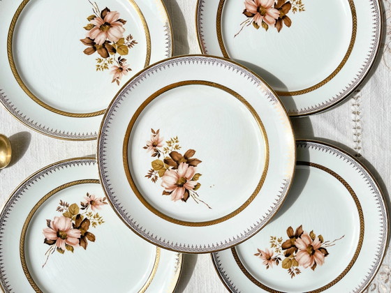 5 Pequeños Platos de Porcelana OLYMPIA con Patrón Floral y Borde Dorado – Loza, Porcelain, Gold, Vintage (photo 6 of 9)