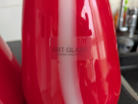 Image 1 of Set di grandi vasi da terra di design, rossi e bianchi – Vetro artistico – soffiati a mano