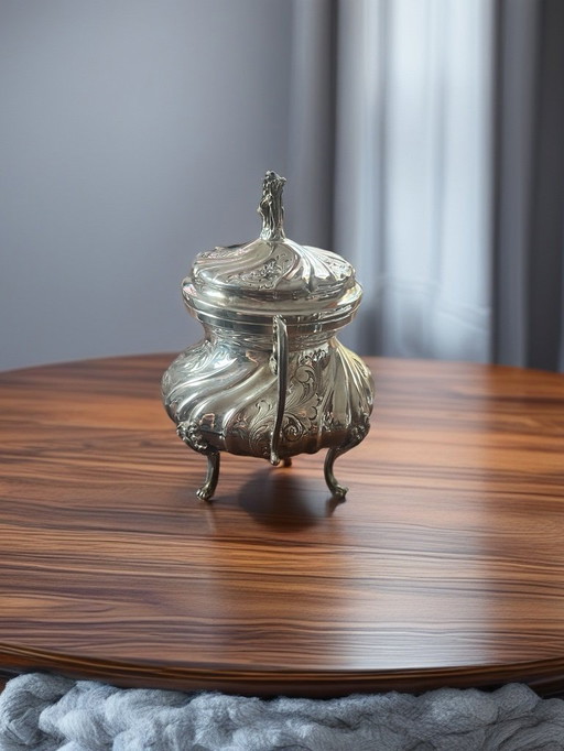 Antike Zuckerdose in 800 Silber im neoklassizistischen Stil