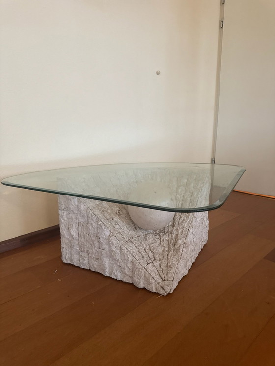 Vintage fossil stone coffee table Pierre Magnussen Ponte, Glass, Beige (photo 2 of 5)