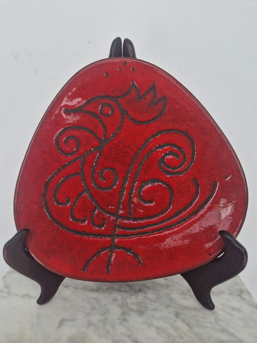 André Freymond keramische schaal | Model 9120 | Gestileerd vogelmotief | jaren 1950/60