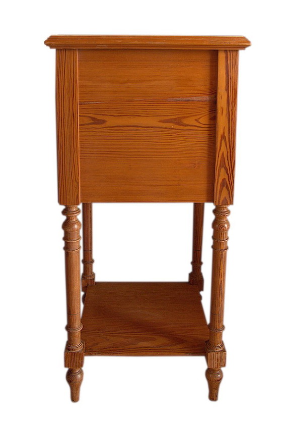 Solid pine marquetry bedside table, marble top, 37x37x81cm, 1940s, Art Deco, Émile Gallé style – Nightstands (photo 7 of 12)