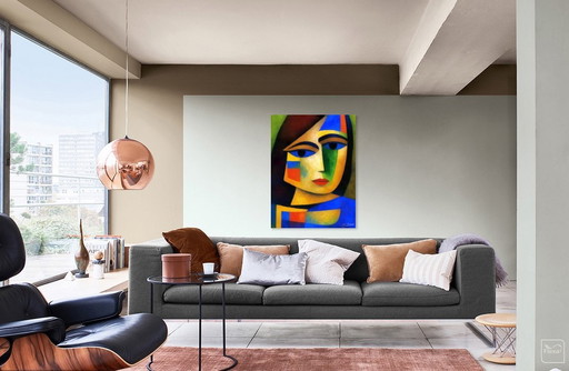 Colorful Canvas Frame / Abstract Indian Woman / Abtract Art / Wall Decoration (60 x 80 cm)