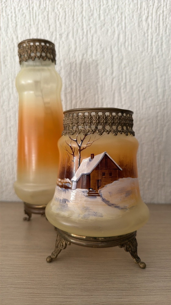 Antique opaline vases winter landscape, early 20th century – Decorative Objects, Glass, Metal (photo 2 of 5)