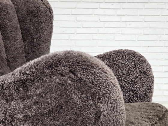 1960s, Danish design, reupholstered armchair, genuine sheepskin., Other, Brown (photo 19 of 20)