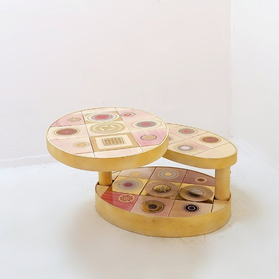 Image 1 of French pink ceramic swivel coffee table, signed Georges Pelletier, 1960s