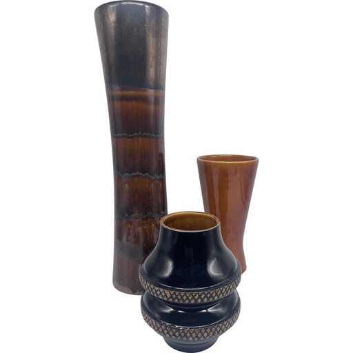 Ensemble de 3 vases en céramique vintage, années 1960