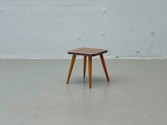 Image 1 of Postmodern plant stand / flower stool with wood veneer, 1970s–1980s