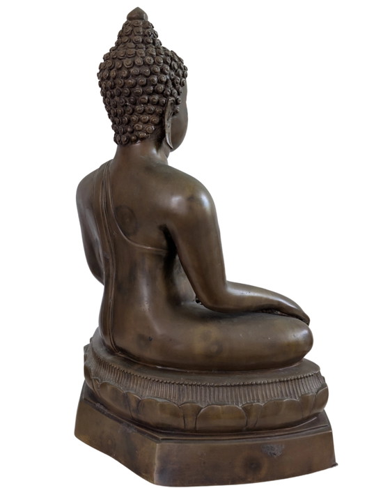 Imponente Statua di Buddha Thai – Stile Ayutthaya – 12 kg Ottone Fuso a Mano – Sculture, Brass (photo 4 of 10)