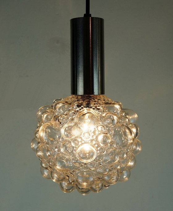 Image 1 of Piccola lampada a sospensione in vetro a bolle di metà secolo, vetro trasparente e acciaio inossidabile, anni '60