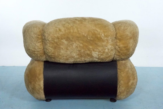 Image 1 of Space Age fauteuil van Adriano Piazzesi, crèmekleurige teddybeer en kunstleer, jaren 70, Italië