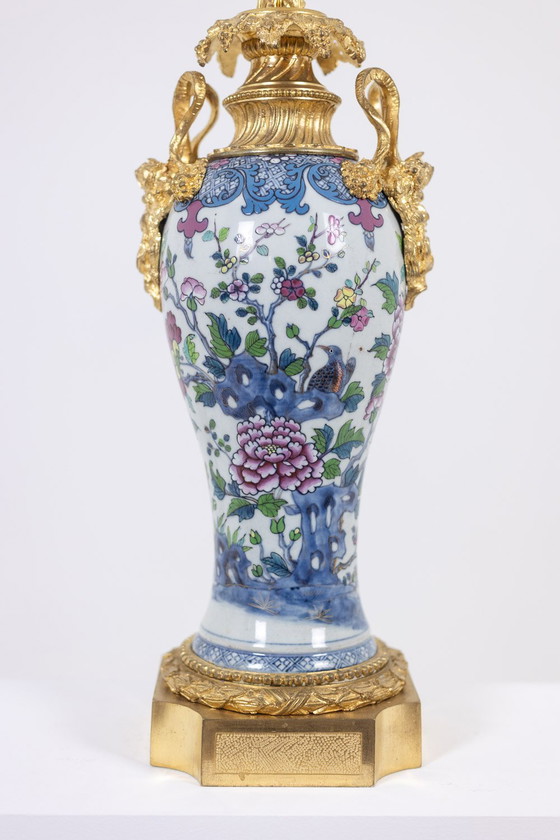 Image 1 of Pair of Porcelain Lamps with Bronze Satyrs. Circa 1880.