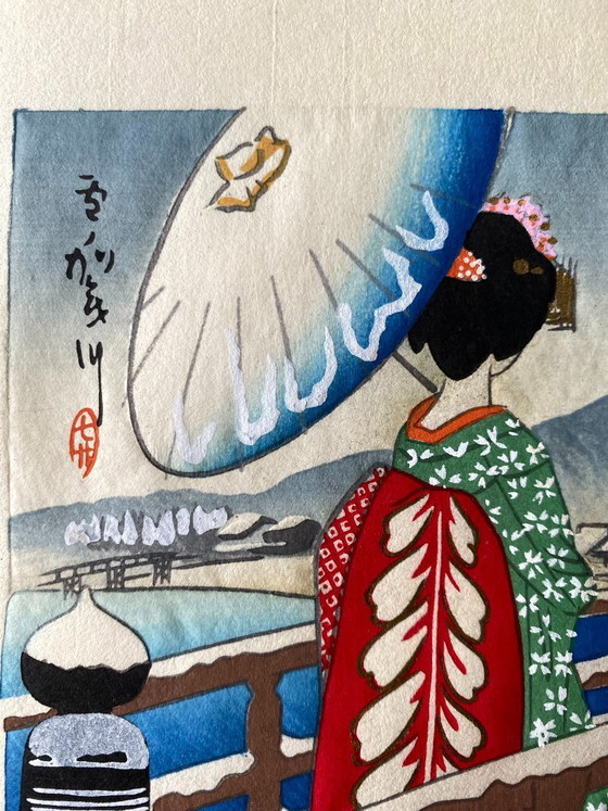 Image 1 of Triptiek - Authentieke Japanse houtsneden - Kyoto Maikoes van Hasegawa Sadanobu 1950