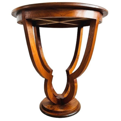 Mesa auxiliar modernista art déco antigua, mesa de centro de nogal, años 30