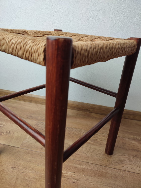Image 1 of Tabouret vintage des années 70, style danois, en sisal tressé et bois.
