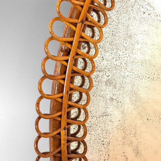 Image 1 of 1x Mid Century Modern Bamboo Wall Mirror, Attributed to Franco Albini, Italy 1960s