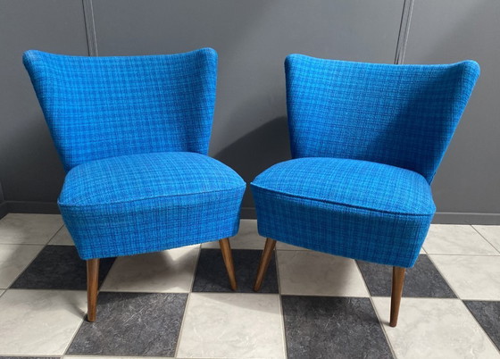 Image 1 of Set van 2 cocktailstoelen, blauw, jaren 60.