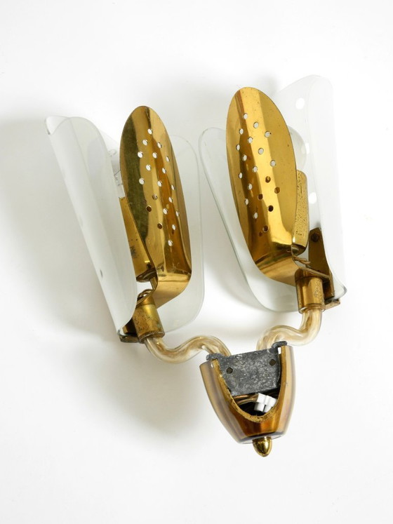 Image 1 of Very beautiful large original Mid Century Modern wall lamp made of brass and glass