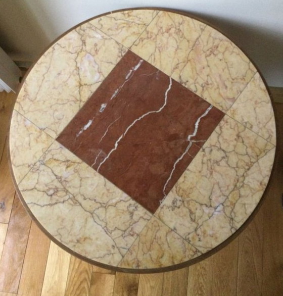 Superbe Guéridon / Table d’appoint Art Déco – Marqueterie de Marbre & Bois massif (c. 1930) – Tables d'appoint (photo 3 of 6)