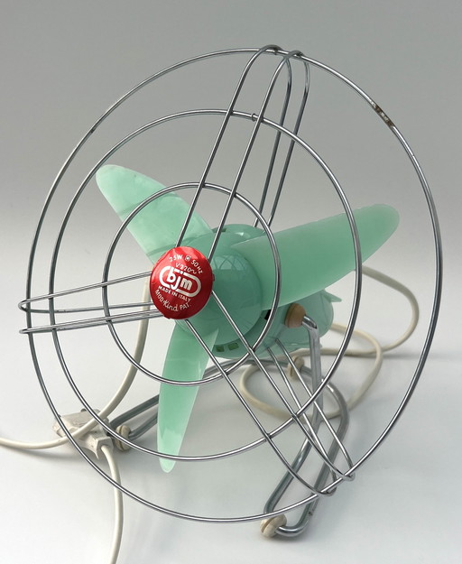 Italienischer Vintage Tischventilator „bjm“ – Mintgrün – 1950er/1960er Jahre