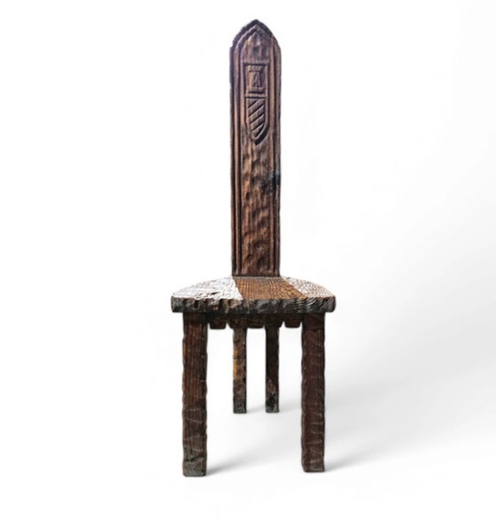 Brutalist primitive hall chair / hand-carved from solid wood and detailed with beautiful gouge woodwork (photo 8 of 9)