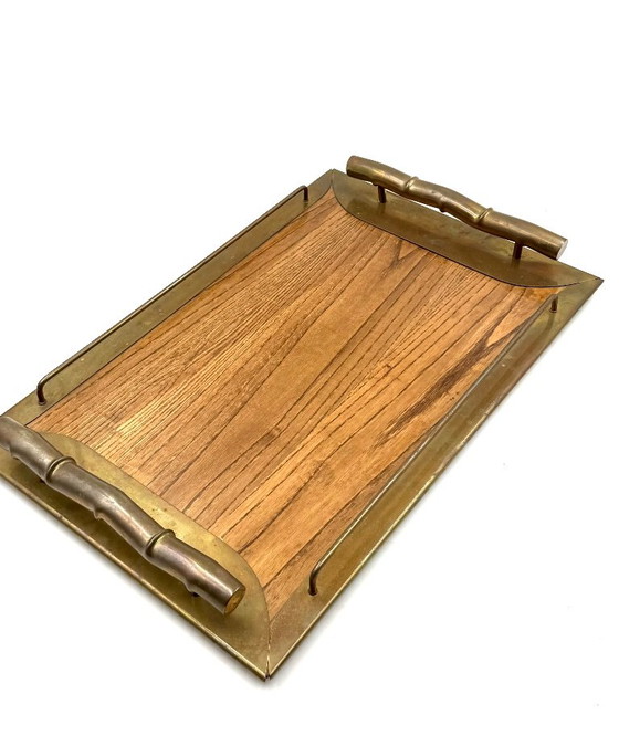Hollywood regency bamboo shaped brass tray, Italy 1970s, Table accessories, Brown, Vintage (photo 7 of 11)