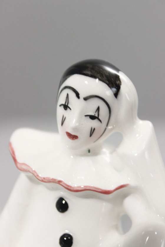 Image 1 of Pair of vintage earthenware bookends, Pierrot de la Lune design, 1980s