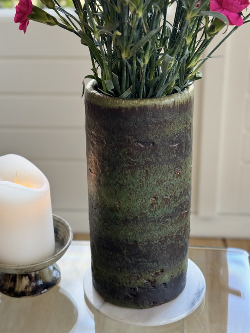 Vintage grüne Keramikvase - Studiokeramik