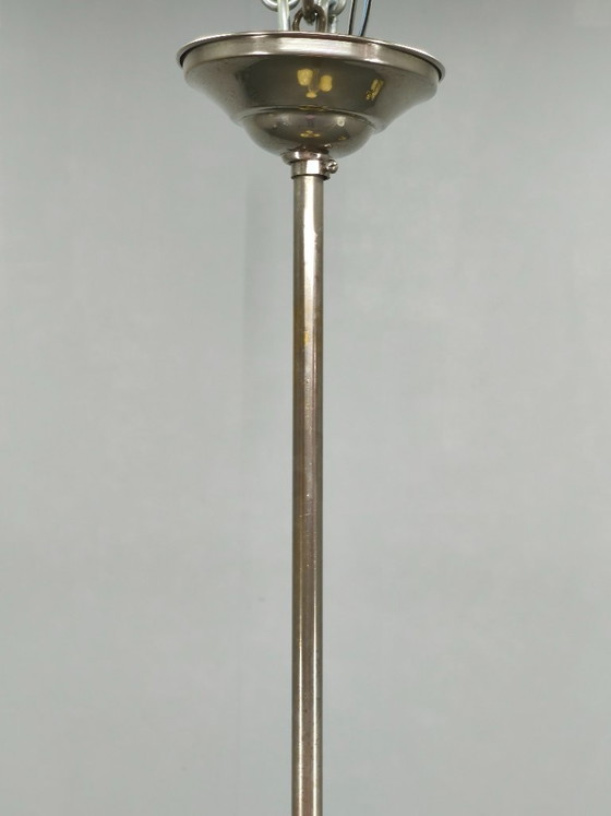 Image 1 of Art Deco Chrome and Opaline Glass Chandelier, 1930s