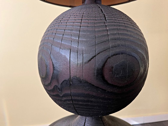 Image 1 of Lampada da tavolo MASSAI, lampada da terra di Lambert, legno di pino, seta, 30x100