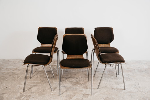 Ensemble de salle à manger style Carlo Ratti avec 6 chaises, design moderne des années 1970
