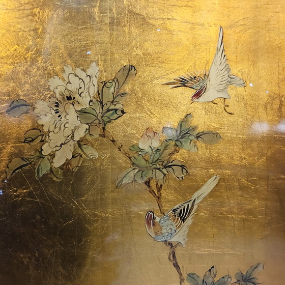 Image 1 of Mueble chino antiguo con pan de oro, flores y pájaros (mueble bar) estilo bohemio/oriental
