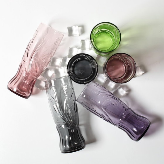 Image 1 of Juego de 6 vasos de Coca-Cola de estilo Art Nouveau / Luminarc para McDonald's / Francia / 2008