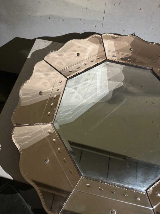 Miroir octogonal vintage italien en verre rose – Glass (photo 3 of 7)