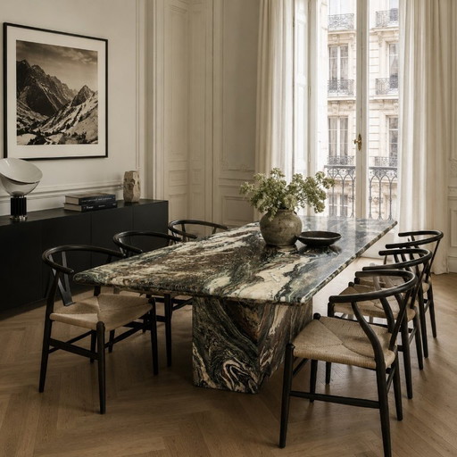 Grote Cipollino Ondulato Marmeren Eetkamertafel Italiaans Design