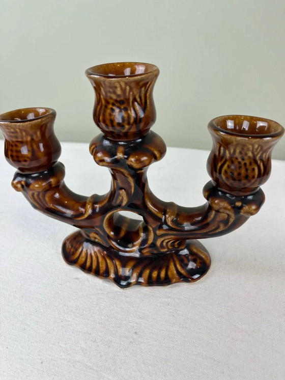 Barbotine kroonluchter – Kandelaars en kaarsen, Porcelain, Ceramic, Art Nouveau (photo 3 of 8)