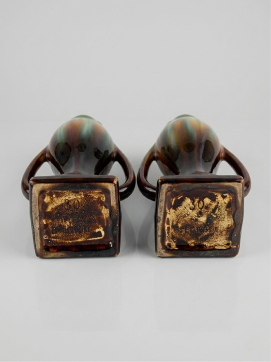 Image 1 of Pair of Art Deco vases – Thulin pottery (attributed) – Belgium – Flamed glaze – 29cm