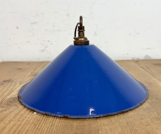 Image 1 of Lampada a sospensione industriale in smalto blu, anni '50