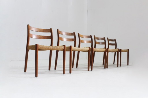 5 chaises de salle à manger danoises vintage Niels Otto Moller modèle 84 en corde de papier