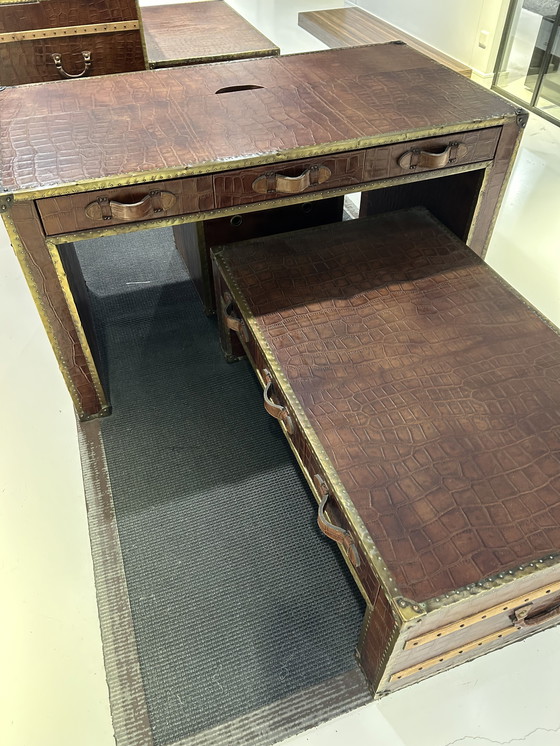 Image 1 of Exclusive Leather Trunk Tables – Genuine Leather with Crocodile Print – Boutique Luxury Set