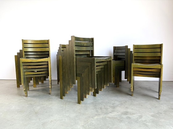 Vintage Wilkhahn stackable dining chair, green stained wood, Germany, 1970s (photo 9 of 9)