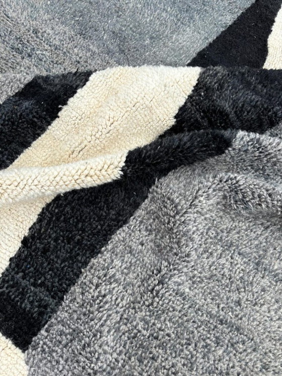 Image 1 of Marokkaans Berber Beni Ourain tapijt 200x310 cm, wit en zwart Marokkaans Mrirt wollen tapijt