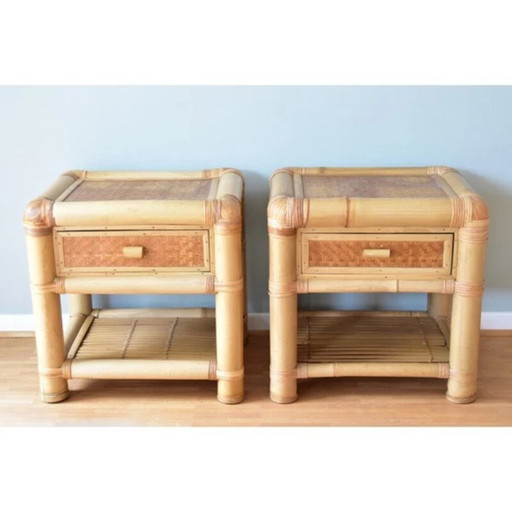 2x Rattan Bamboo Nightstands