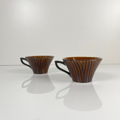 "Domino" coffee/tea cup duo, Sarreguemines, 1960