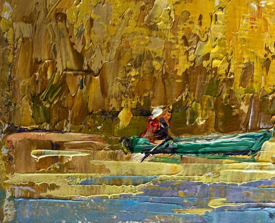 Image 1 of Original Oil Painting Autumn River Landscape On the autumn lake