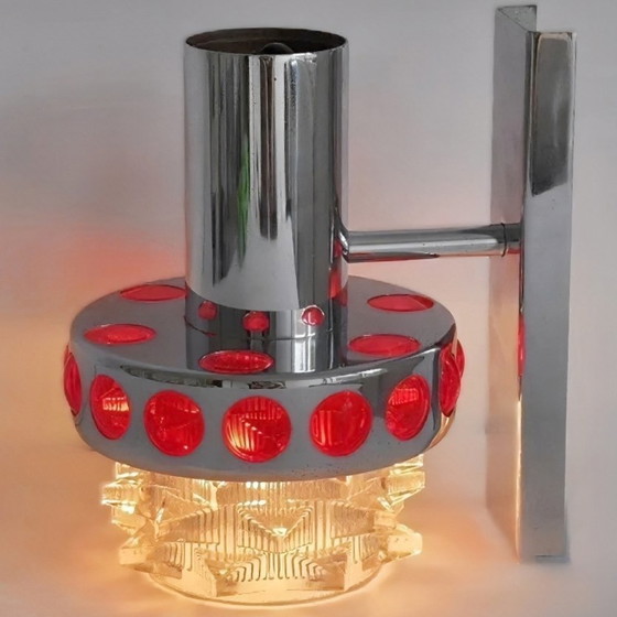 Image 1 of Vintage Space Age wall lamp chrome red glass Massive Raak Amsterdam 1970s