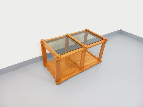 Image 1 of Vintage rectangular coffee table in pine and smoked glass from the 70s and 80s